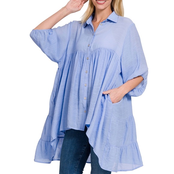 🎉 LAST ONE 🎉 Tiered Back Button Down Tunic - Picture 3 of 5